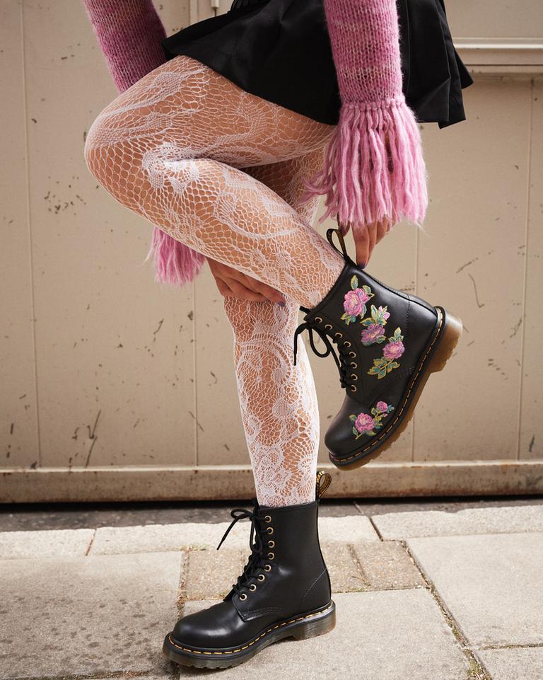 Dr Martens 1460 Vonda II Embroidered Floral Støvletter Dame Svarte | 90756-SBWL