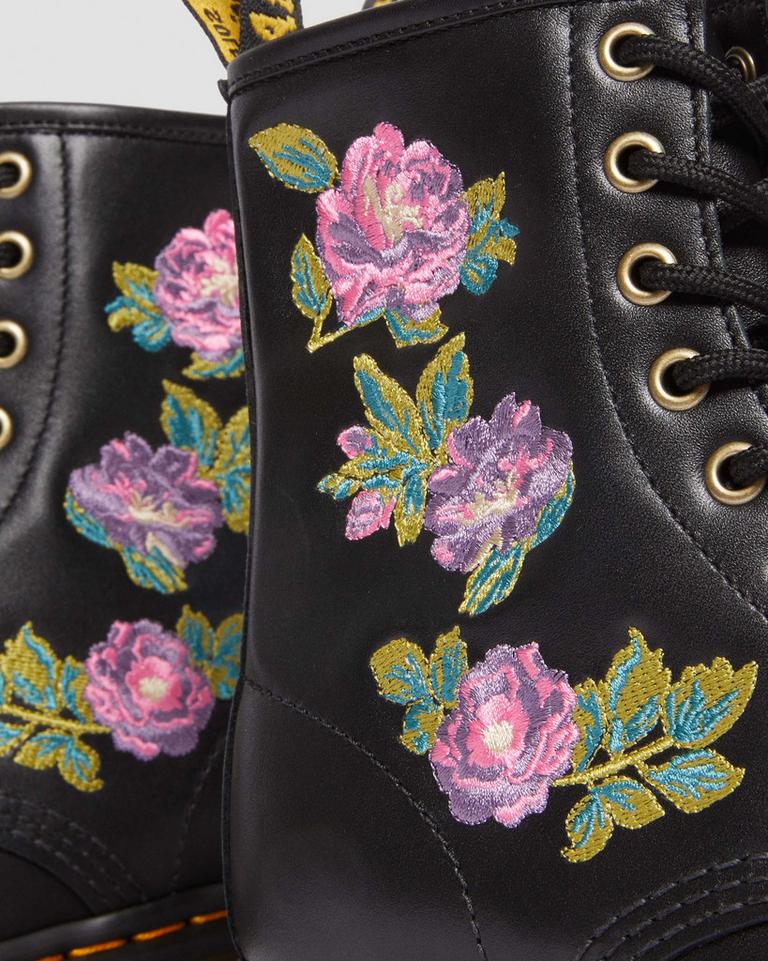 Dr Martens 1460 Vonda II Embroidered Floral Støvletter Dame Svarte | 90756-SBWL