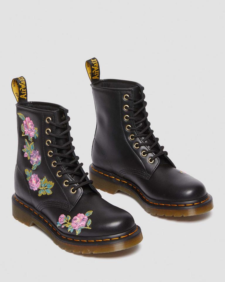 Dr Martens 1460 Vonda II Embroidered Floral Støvletter Dame Svarte | 90756-SBWL