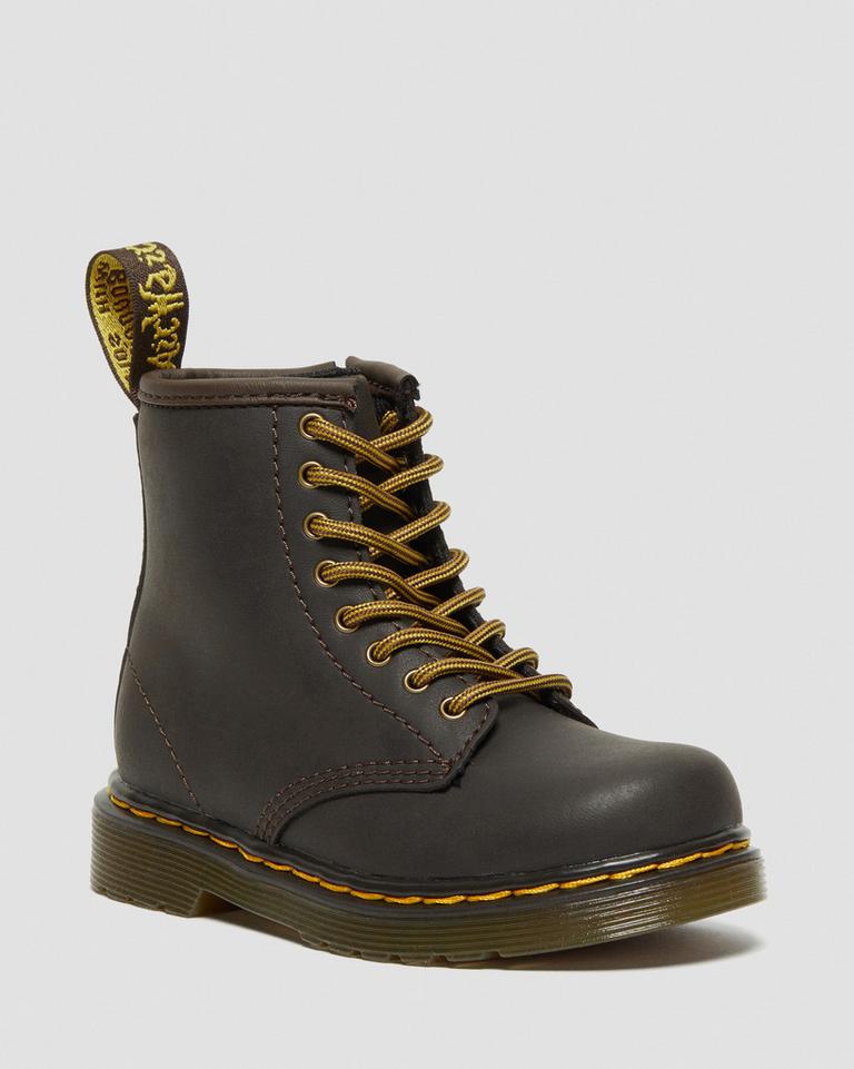 Dr Martens 1460 Wildhorse Leather Snørestøvletter Barn Mørke Brune | 87453-CLIT