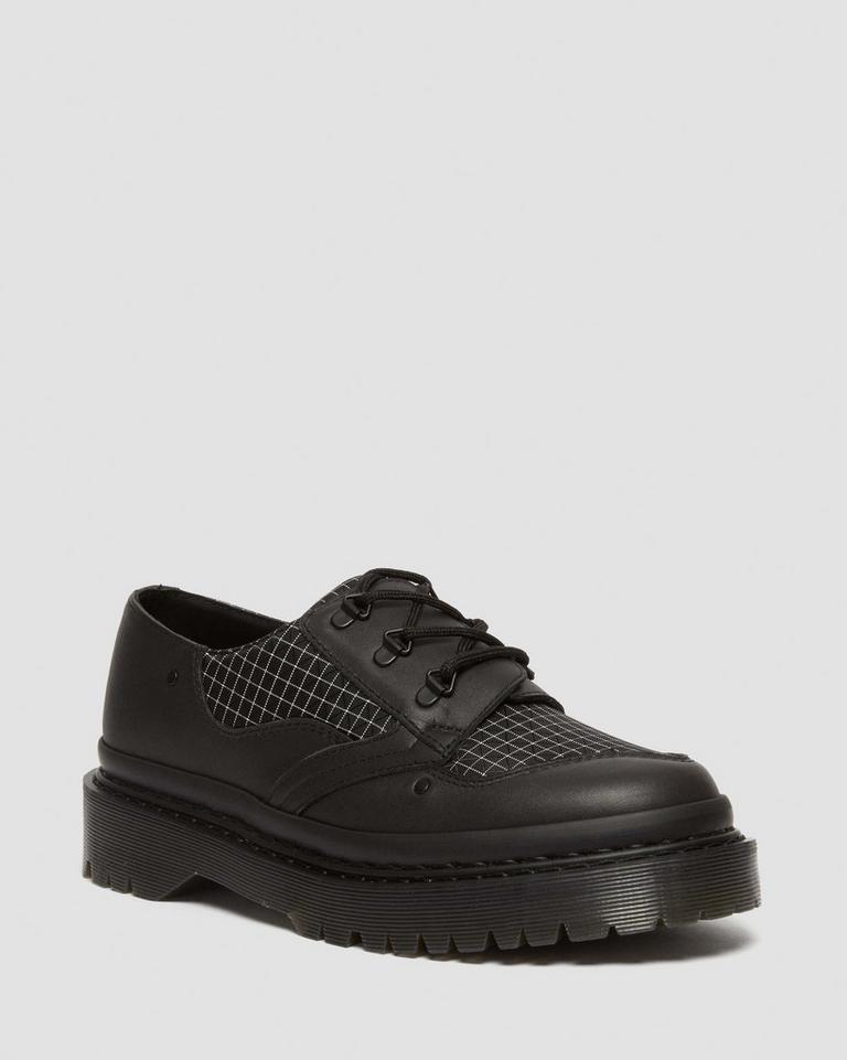 Dr Martens 1461 Bex Ripstop Grid Oxford Sko Herre Svarte Svarte Hvite | 15684-EOFJ