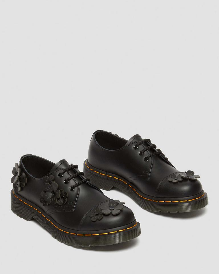 Dr Martens 1461 Flower Applique Leather Oxford Sko Dame Svarte | 67935-TUFY