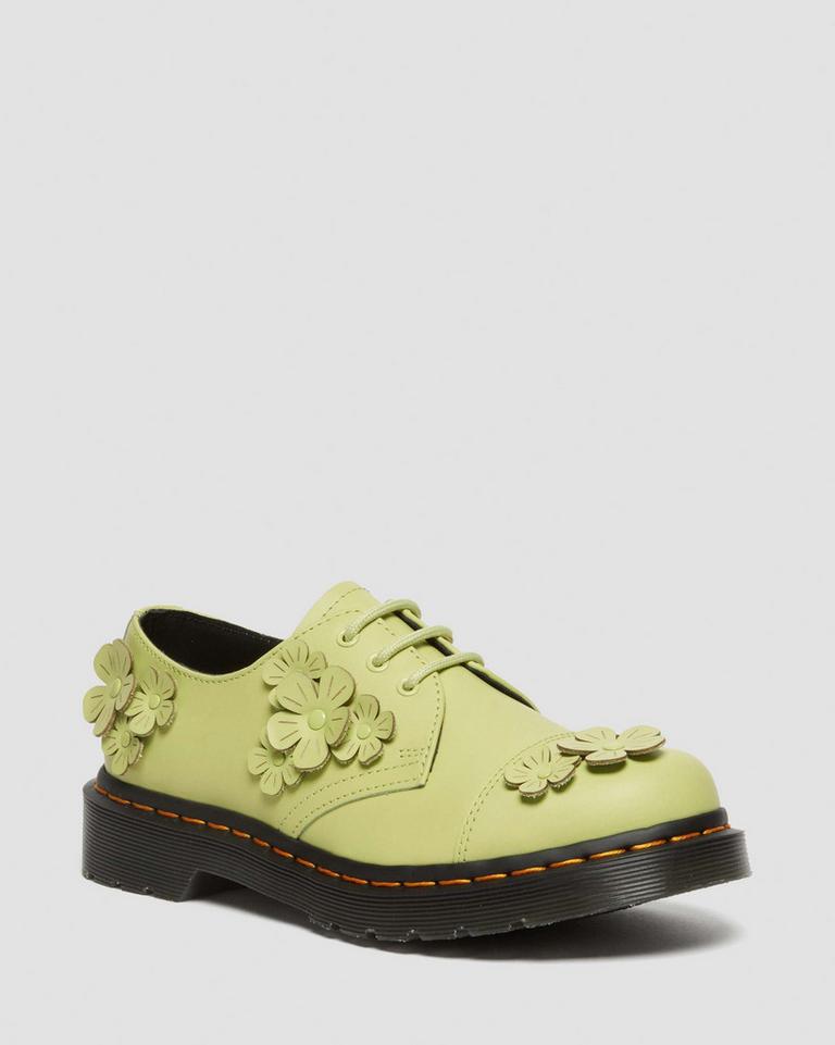 Dr Martens 1461 Flower Applique Leather Oxford Sko Dame Lyse Grønn | 30915-HSQE