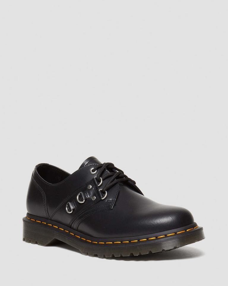 Dr Martens 1461 Hardware Polished Smooth Leather Oxford Sko Dame Svarte | 46078-QJKD