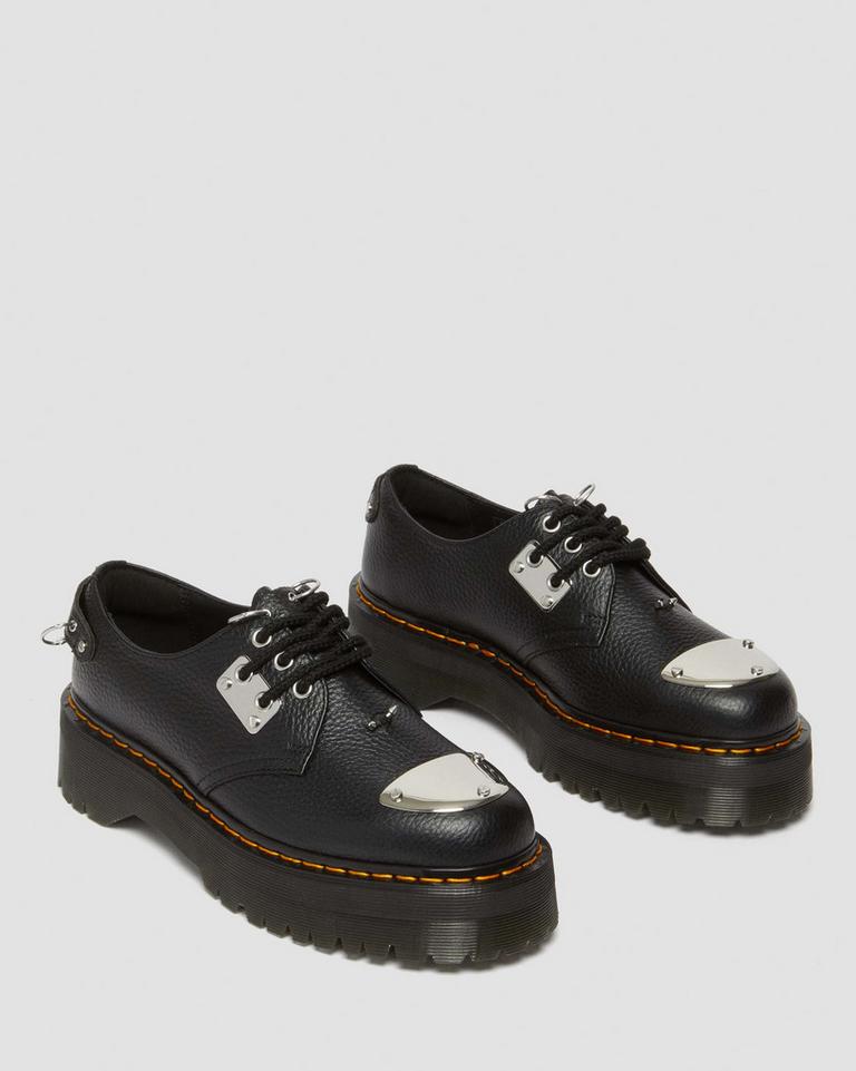 Dr Martens 1461 Piercing Milled Nappa Leather Platform Sko Dame Svarte | 93460-OVKF