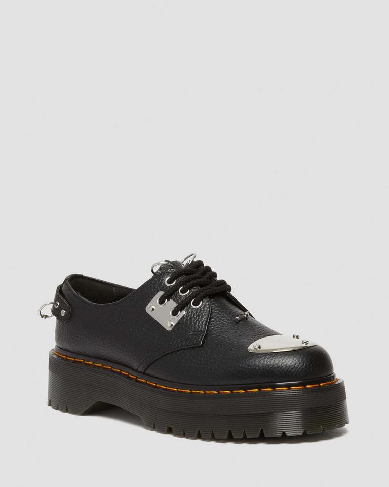 Dr Martens 1461 Piercing Milled Nappa Leather Platform Sko Dame Svarte | 93460-OVKF