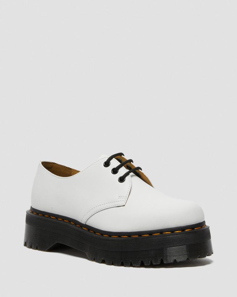 Dr Martens 1461 Smooth Leather Platform Sko Dame Hvite | 53042-DSCJ