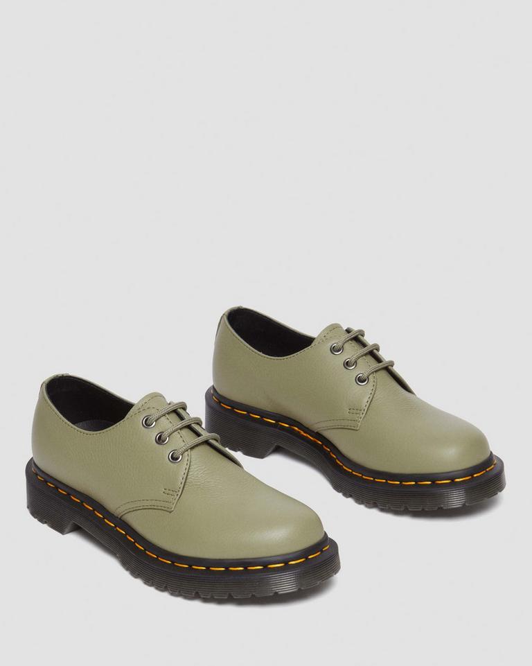 Dr Martens 1461 Virginia Leather Oxford Sko Dame Olivengrønne | 25098-MWUH