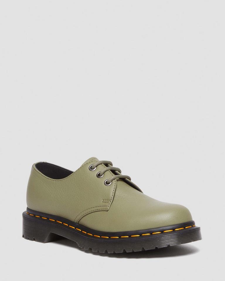 Dr Martens 1461 Virginia Leather Oxford Sko Dame Olivengrønne | 25098-MWUH