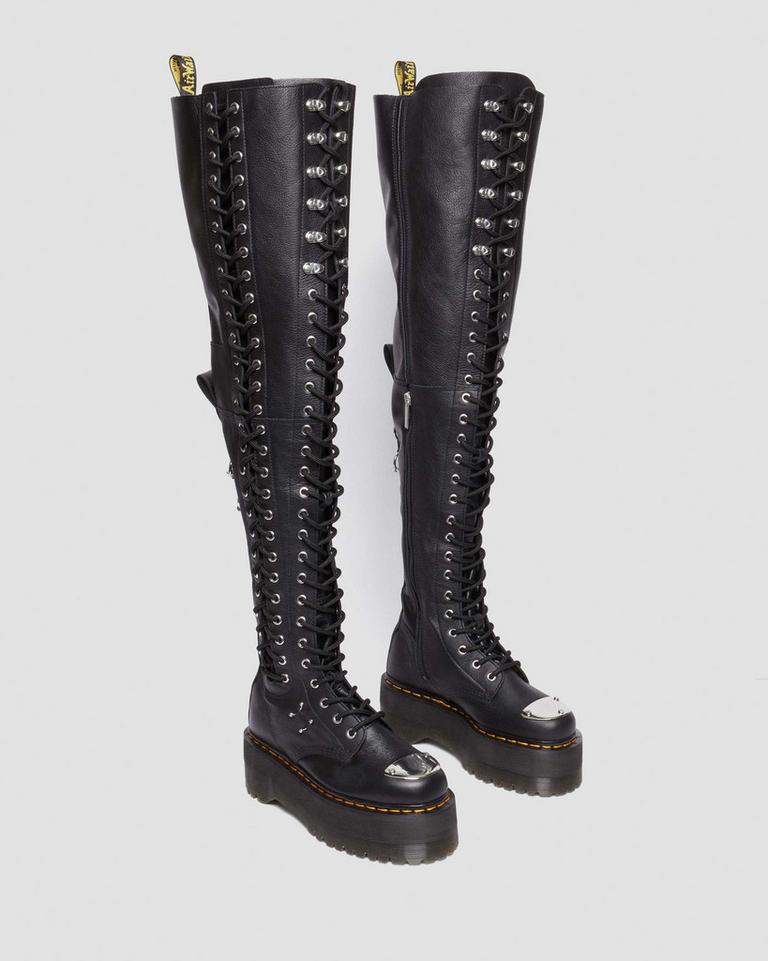 Dr Martens 28-Eye Extreme Max Virginia Leather Knee High Platform Støvler Dame Svarte | 19478-WAEI