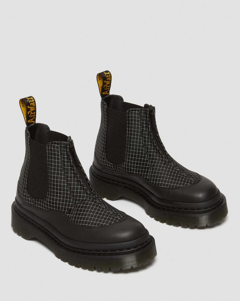 Dr Martens 2976 Bex Ripstop Grid Chelsea Støvler Dame Svarte Svarte Hvite | 51370-QAYH