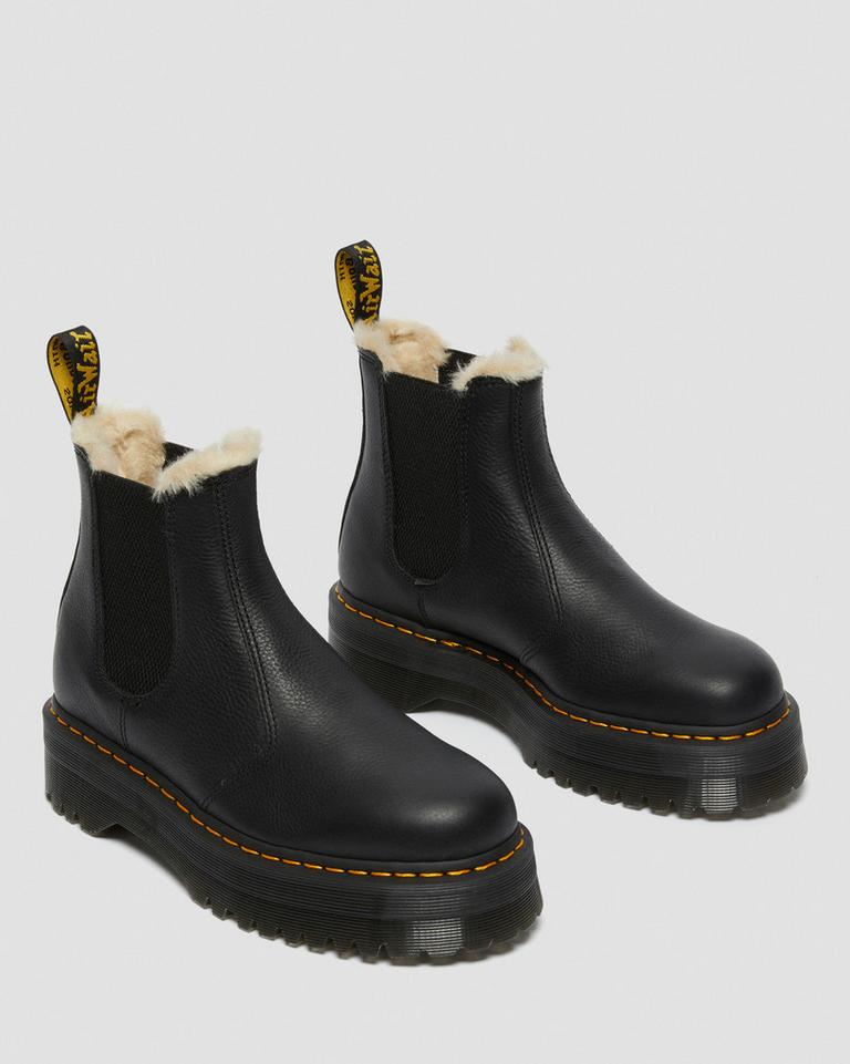 Dr Martens 2976 Faux Fur Lined Platform Chelsea Støvler Dame Svarte | 70526-BSPM