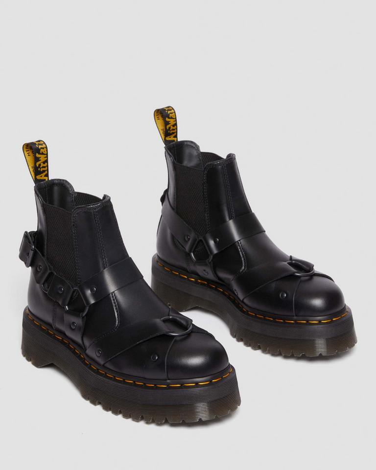 Dr Martens 2976 Harness Leather Platform Chelsea Støvler Dame Svarte | 20476-IQOX