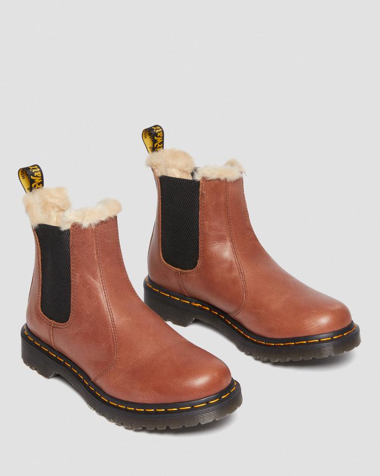 Dr Martens 2976 Leonore Faux Fur-Lined Chelsea Støvler Dame Brune | 72184-TJUG