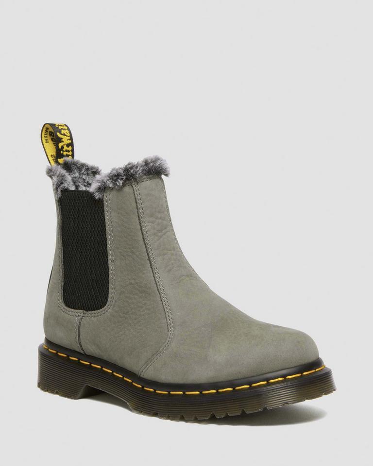 Dr Martens 2976 Leonore Faux Fur Lined Nubuck Chelsea Støvler Dame Grå | 23490-CLUM