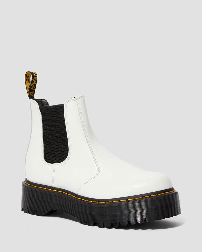 Dr Martens 2976 Smooth Leather Platform Chelsea Støvler Dame Hvite | 70921-BGJT