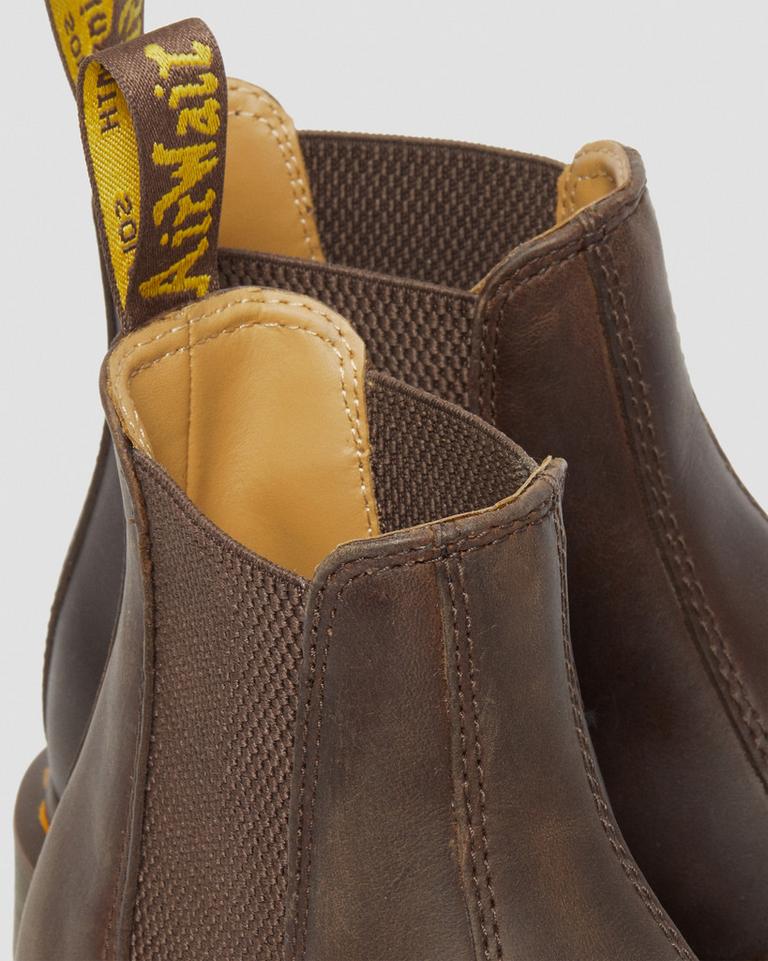 Dr Martens 2976 Yellow Stitch Crazy Horse Leather Chelsea Støvler Dame Mørke Brune | 65704-XPIQ