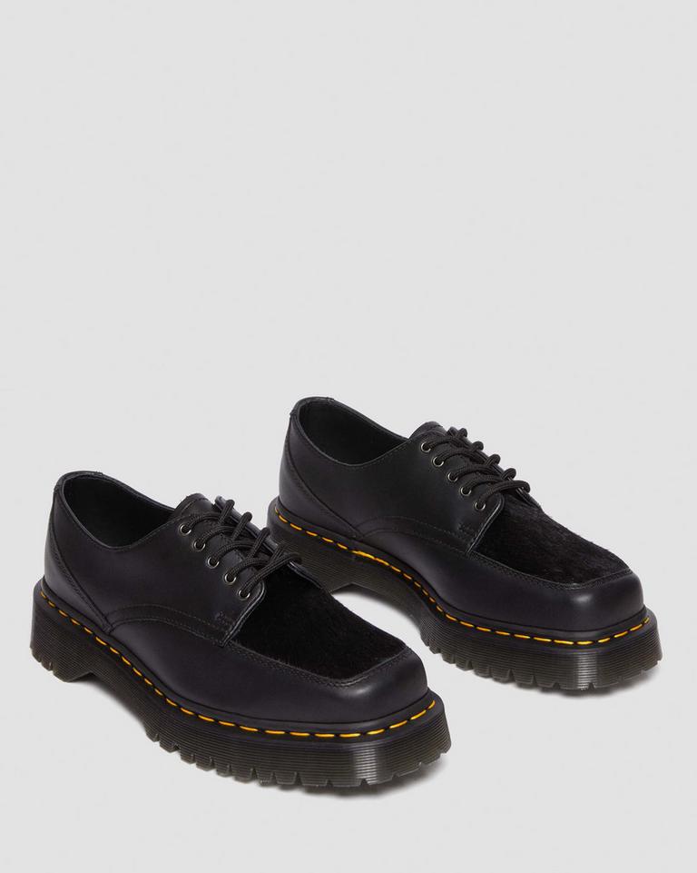 Dr Martens 5-Eye Bex Square Toe Hair-On Lærsko Dame Svarte | 43508-AFBG