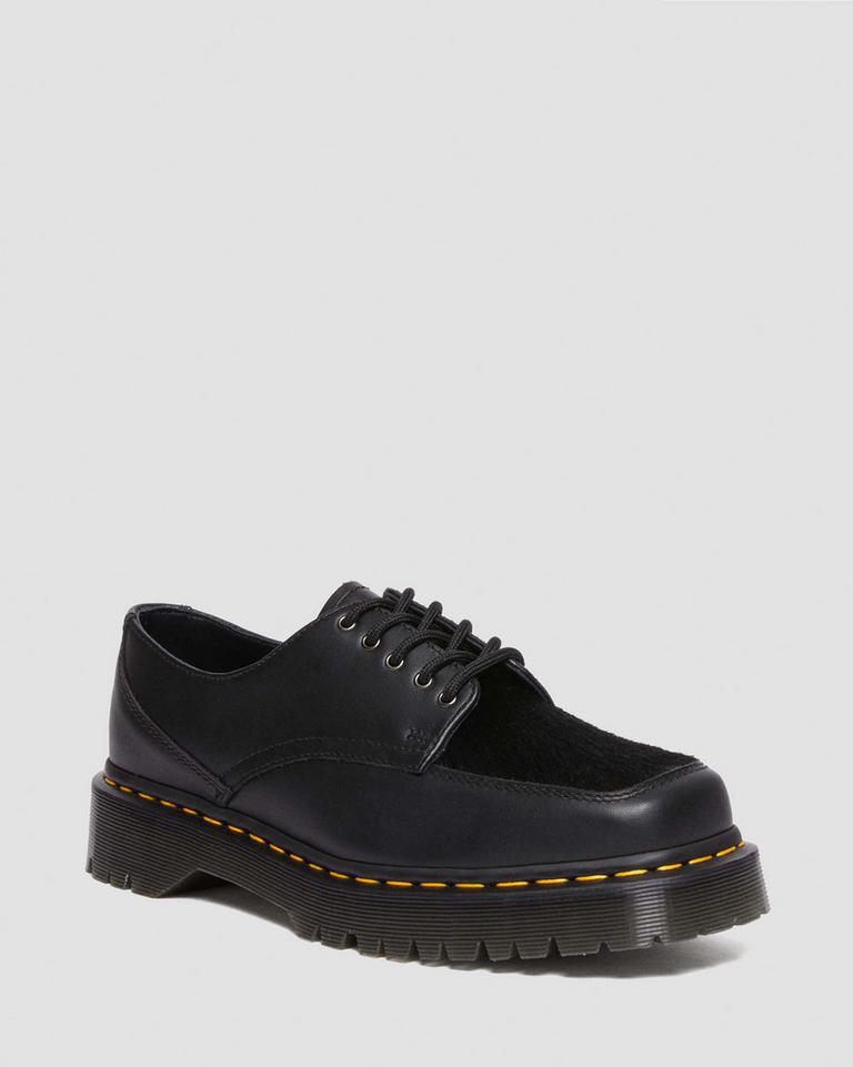 Dr Martens 5-Eye Bex Square Toe Hair-On Lærsko Dame Svarte | 43508-AFBG