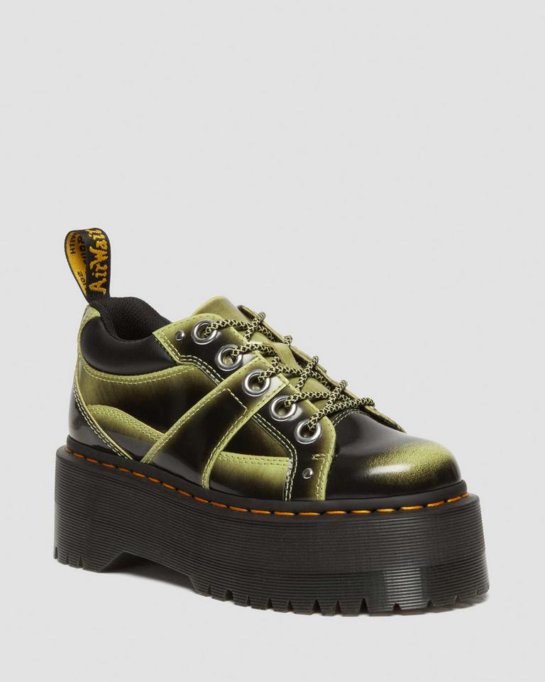 Dr Martens 5-Eye Max Distressed Leather Platform Sko Dame Lyse Grønn | 25973-QJCZ