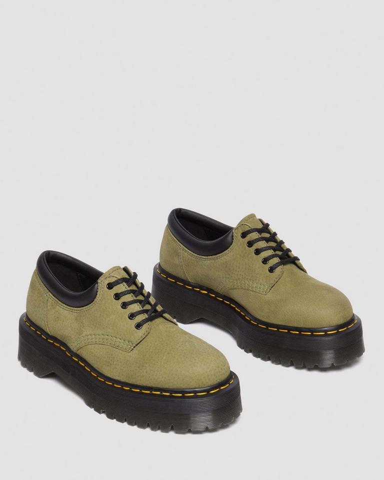 Dr Martens 8053 Tumbled Nubuck Leather Platform Fritidssko Dame Olivengrønne | 46372-JFDO