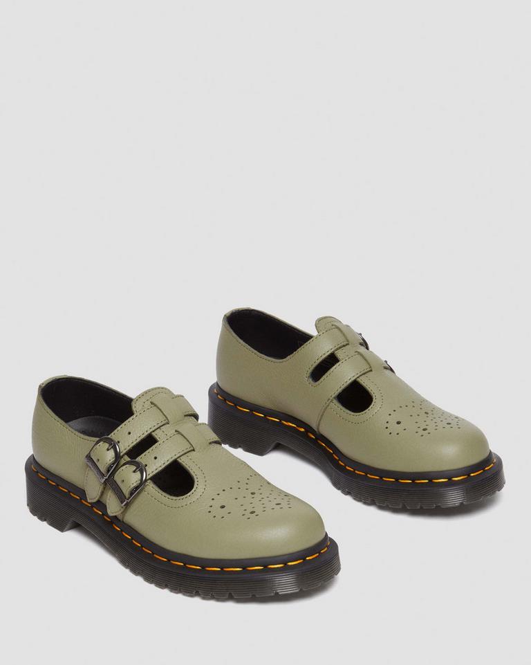 Dr Martens 8065 Virginia Leather Mary Jane Sko Dame Olivengrønne | 01476-SDJB