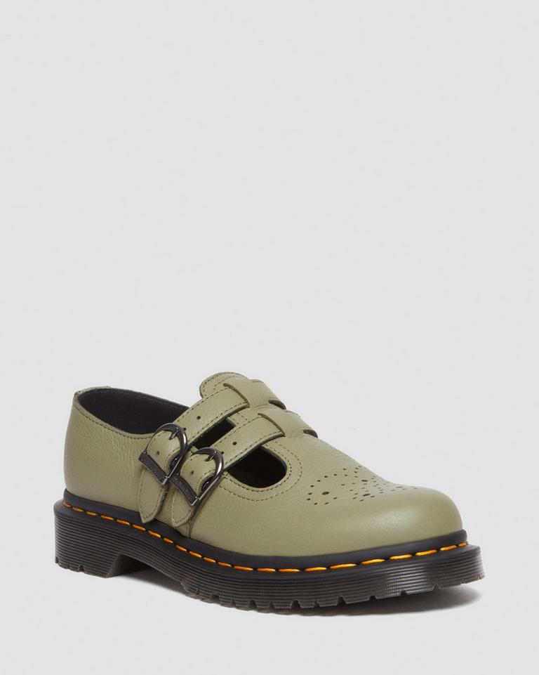 Dr Martens 8065 Virginia Leather Mary Jane Sko Dame Olivengrønne | 01476-SDJB