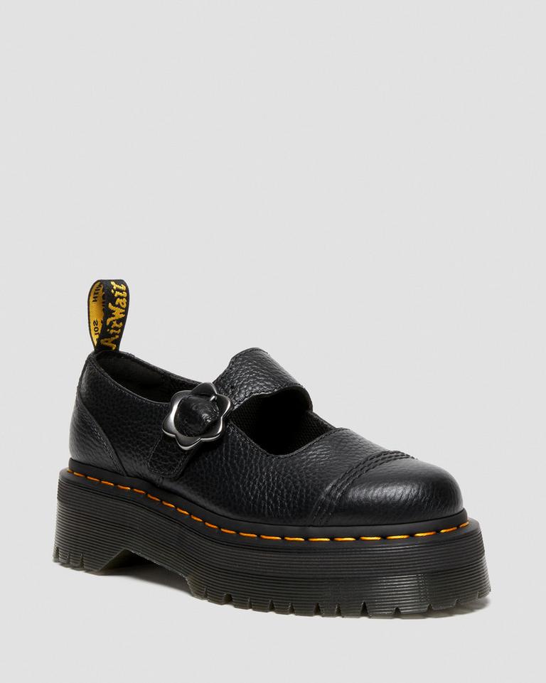 Dr Martens Addina Flower Buckle Leather Platform Sko Dame Svarte | 48015-NQHD