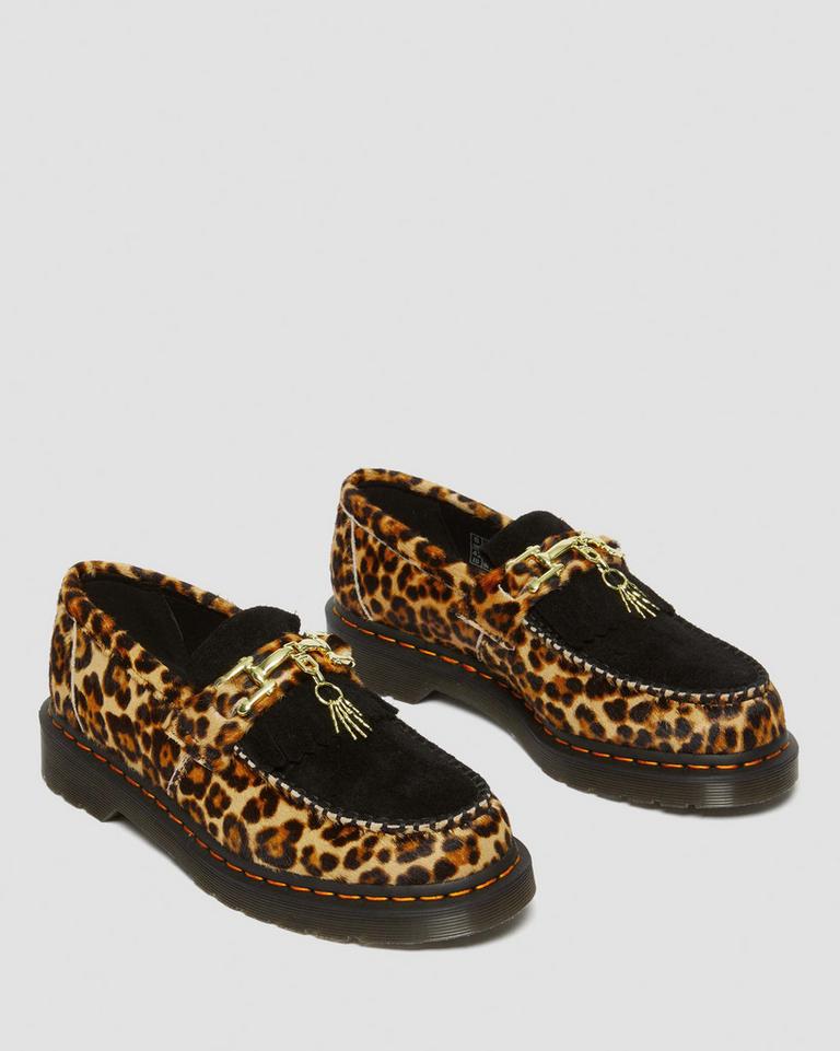 Dr Martens Adrian Hair-On Leopard Print Snaffle Loafers Dame Leopard Svarte | 76054-YZWT