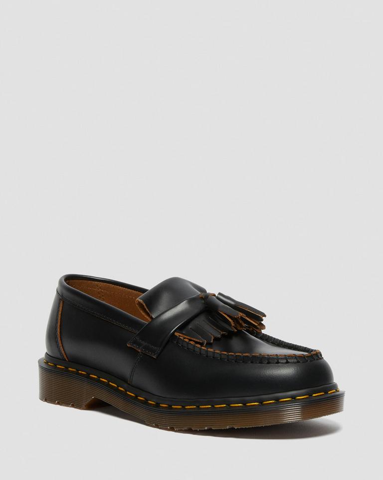 Dr Martens Adrian Made in England Quilon Leather Tassel Loafers Herre Svarte | 41085-IFDH