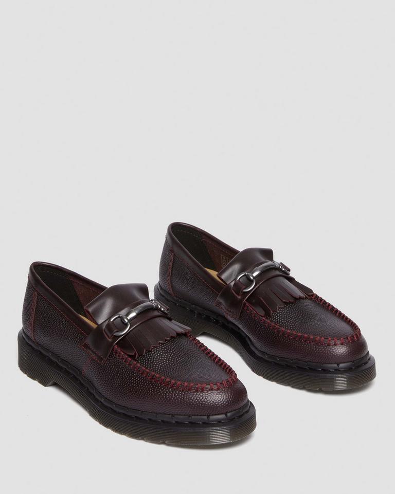 Dr Martens Adrian Snaffle Pebble Grain Leather Kiltie Loafers Dame Burgunder | 86754-KVWD