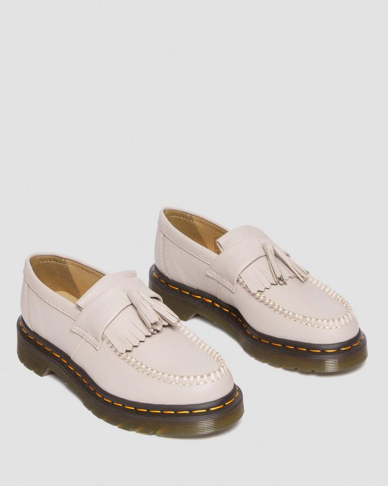 Dr Martens Adrian Virginia Leather Tassel Loafers Dame Grå Brune | 41586-ZMJR