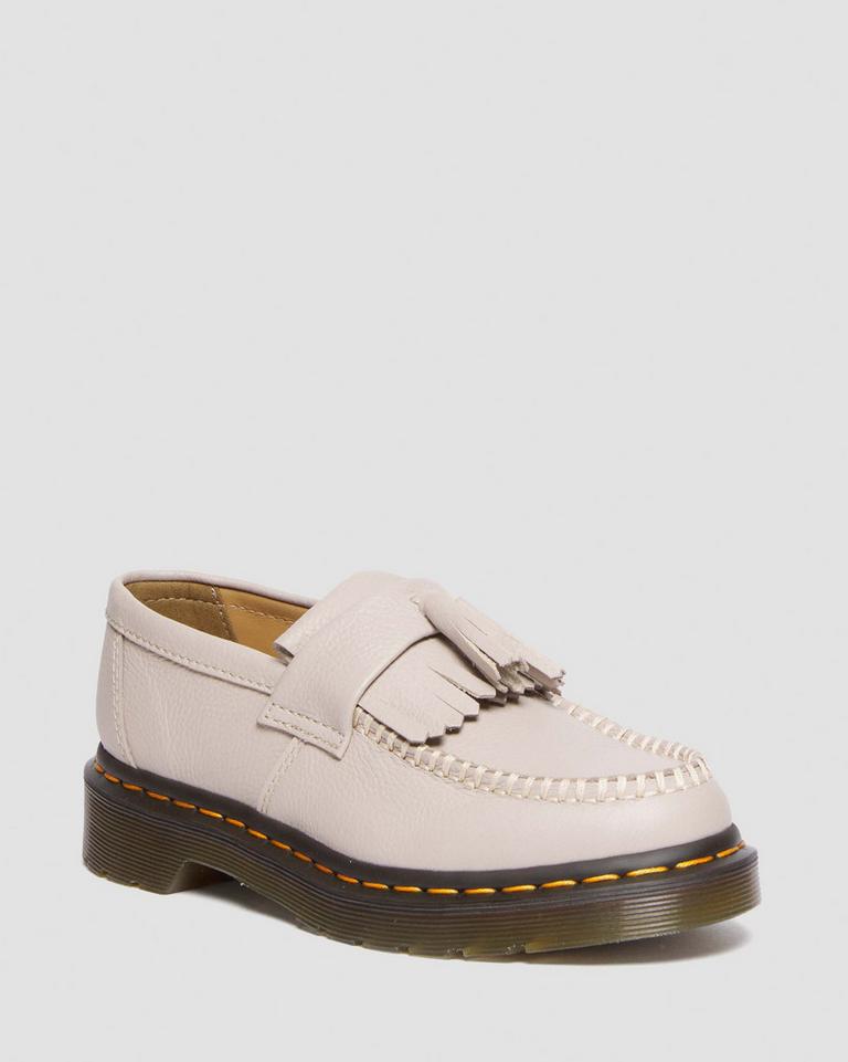 Dr Martens Adrian Virginia Leather Tassel Loafers Dame Grå Brune | 41586-ZMJR