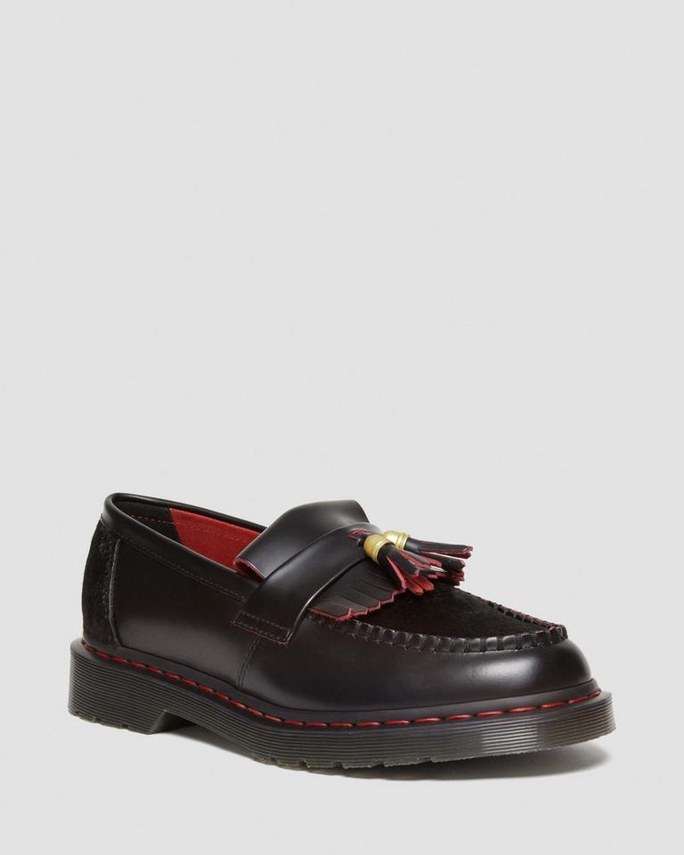 Dr Martens Adrian Year of the Dragon Hair-On Tassel Loafers Dame Svarte Rød Svarte | 43850-KSDY