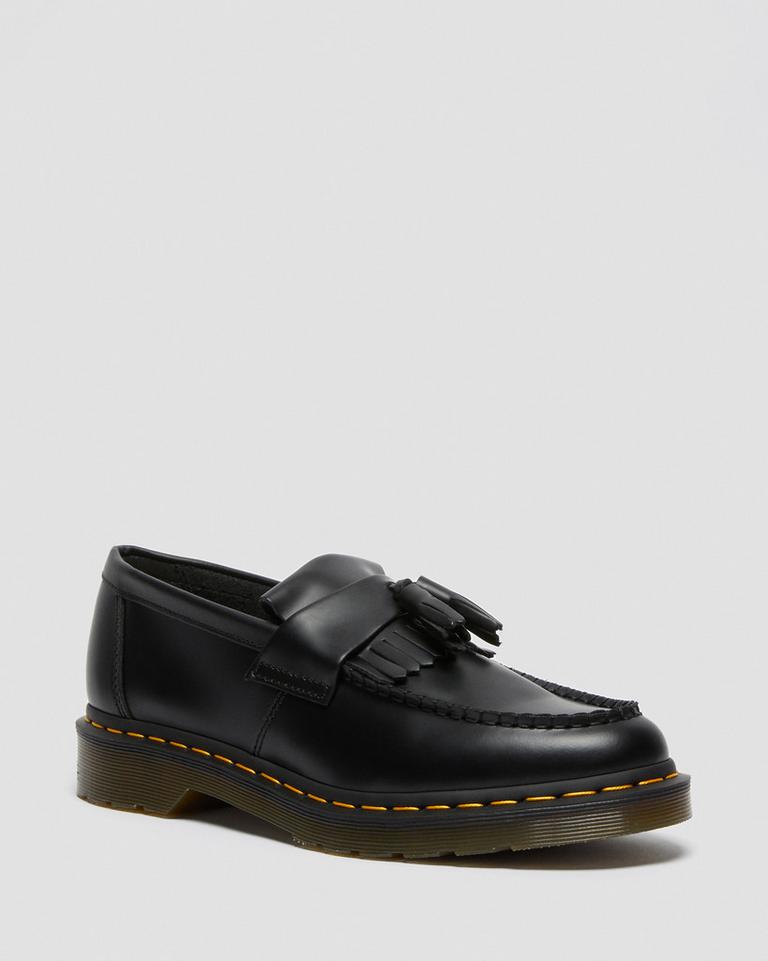 Dr Martens Adrian Yellow Stitch Leather Tassel Loafers Dame Svarte | 59327-RWLD