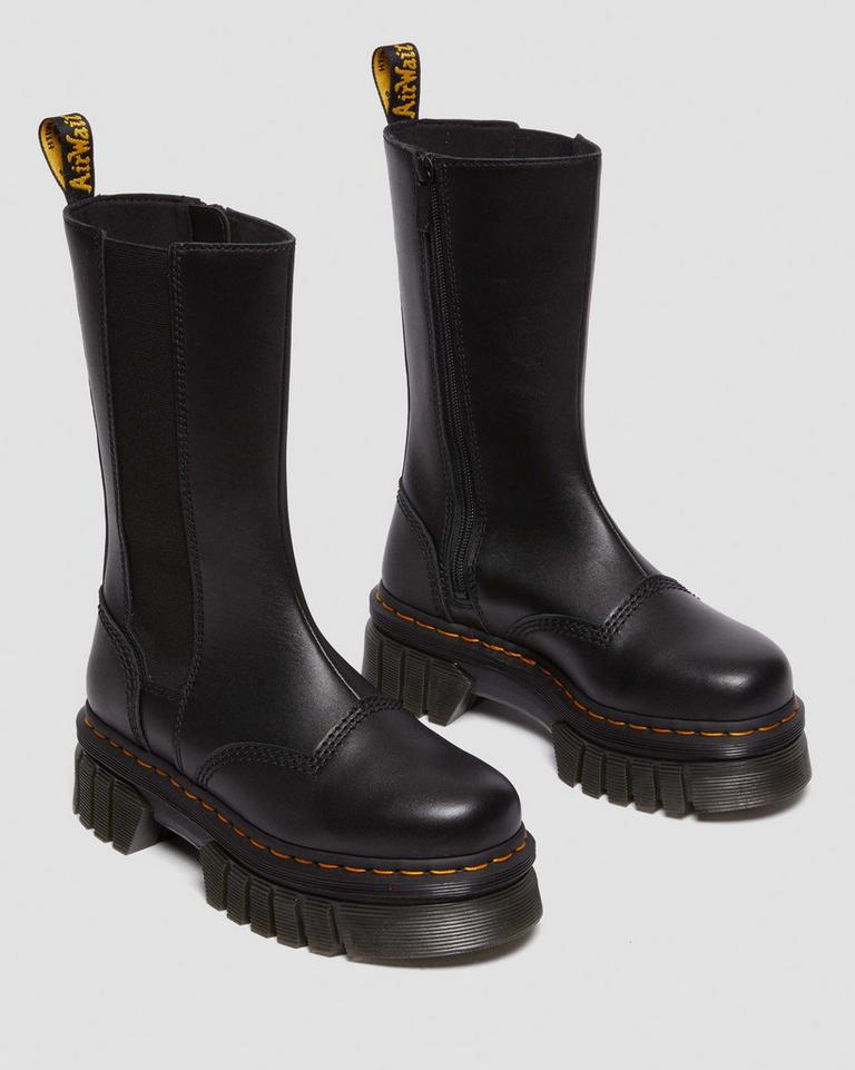 Dr Martens Audrick Tall Nappa Leather Platform Chelsea Støvler Dame Svarte | 28469-GTKO