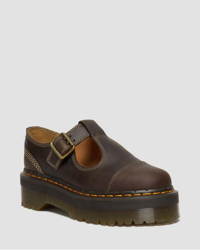 Dr Martens Bethan Arc Crazy Horse Leather Platform Mary Jane Sko Dame Mørke Brune | 53126-MWGO