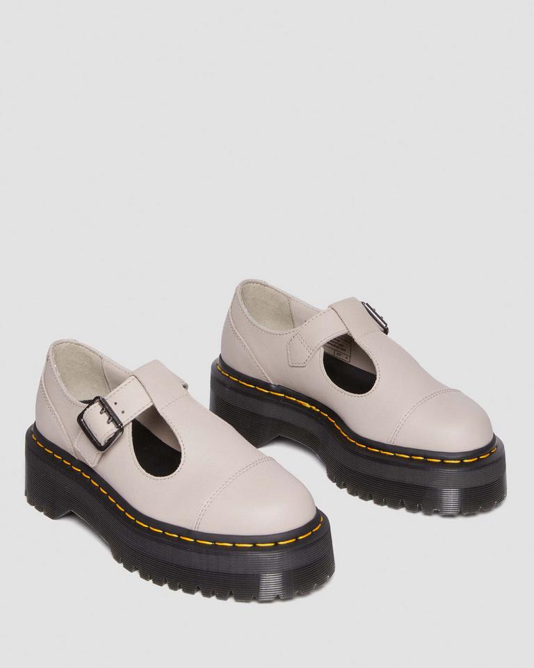 Dr Martens Bethan Pisa Leather Platform Mary Jane Sko Dame Grå Brune | 05286-OKIT