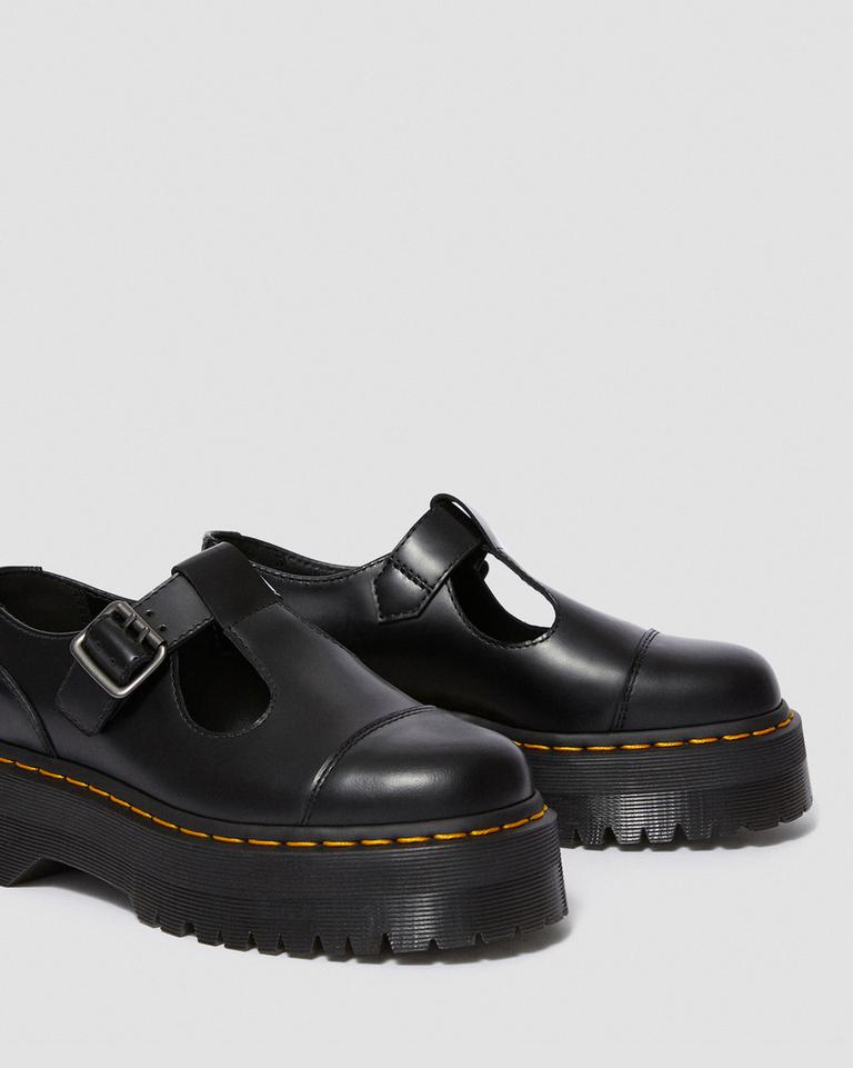 Dr Martens Bethan Polished Smooth Leather Platform Sko Dame Svarte | 30521-RQEB