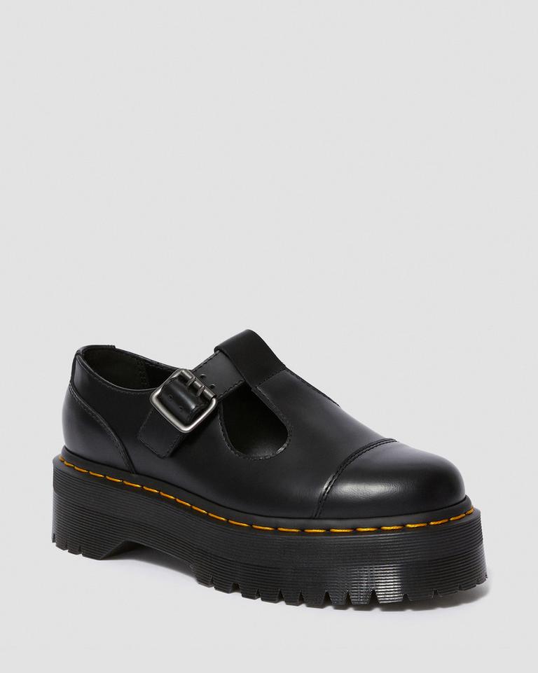 Dr Martens Bethan Polished Smooth Leather Platform Sko Dame Svarte | 30521-RQEB