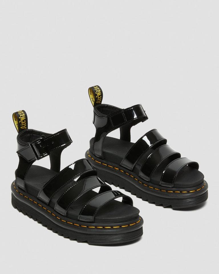 Dr Martens Blaire Patent Leather Strap Sandaler Dame Svarte | 61370-MGNO