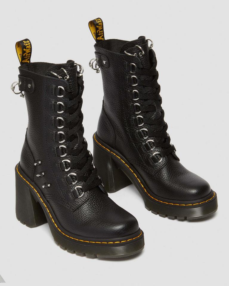 Dr Martens Chesney Piercing Leather Flared Heel Chelsea Støvler Dame Svarte | 51867-GCRS