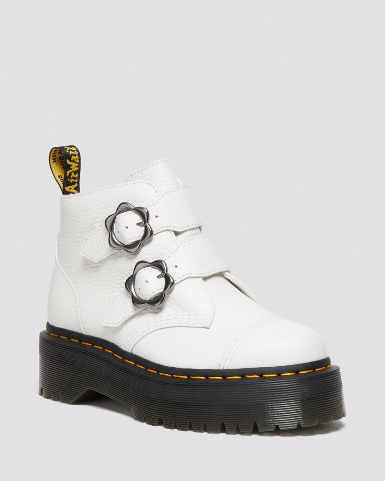 Dr Martens Devon Flower Buckle Leather Platform Støvler Dame Hvite | 35206-BGFL