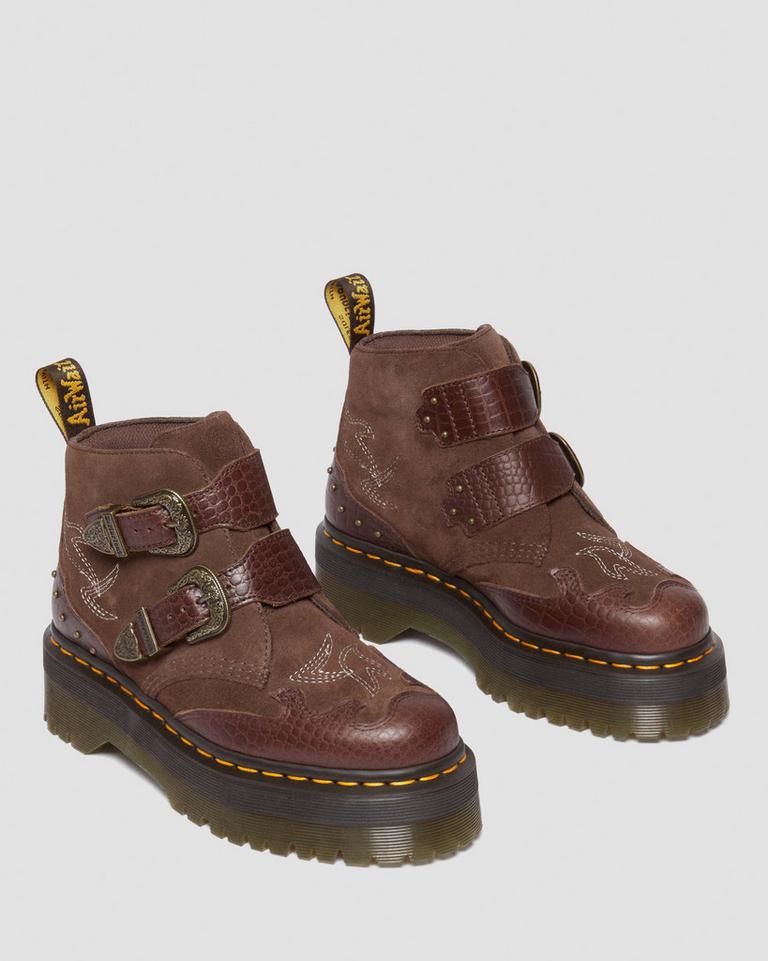 Dr Martens Devon Gothic Americana Leather Platform Støvler Dame Mørke Brune | 35417-KTID