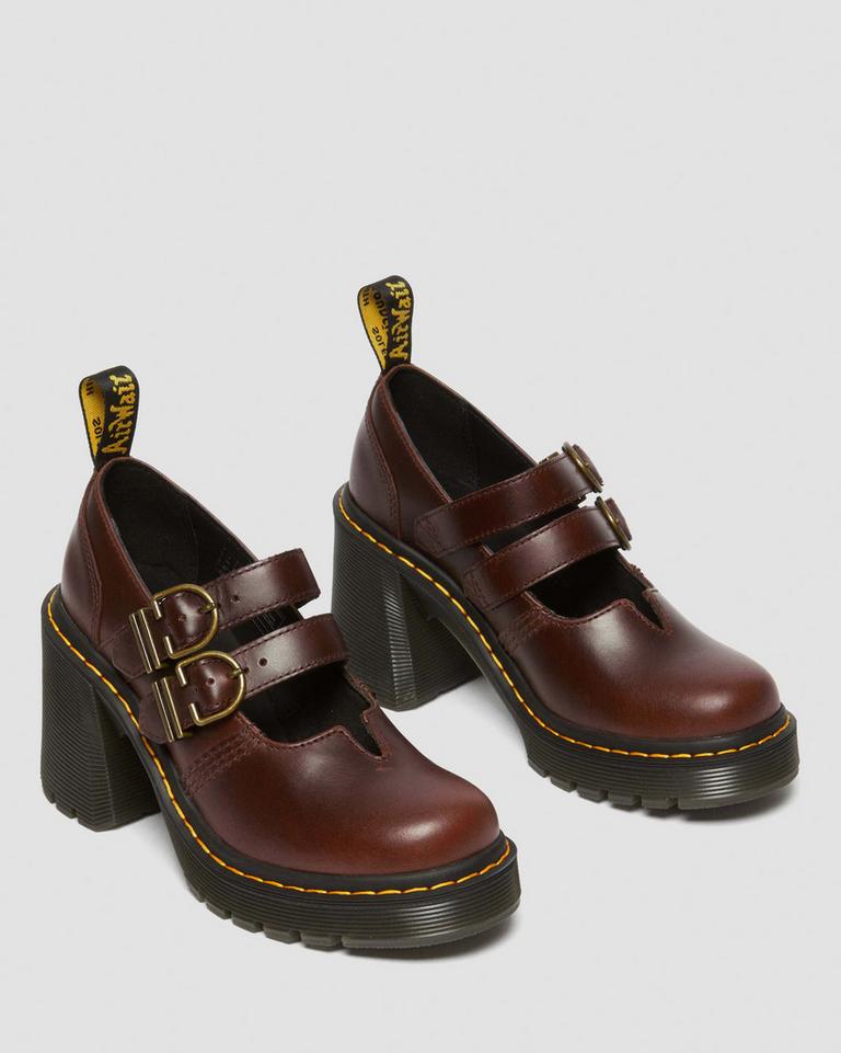 Dr Martens Eviee Leather Mary Jane Sko Dame Mørke Brune | 65079-WTJN