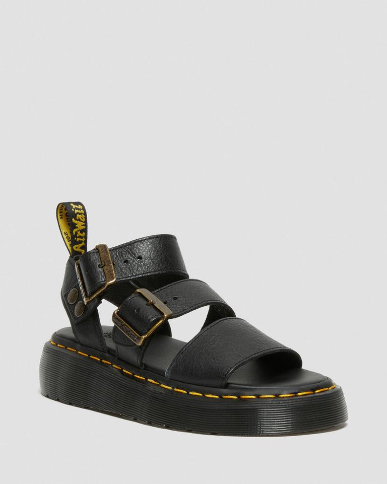 Dr Martens Gryphon Pisa Leather Platform Sandaler Dame Svarte | 95416-YIHC