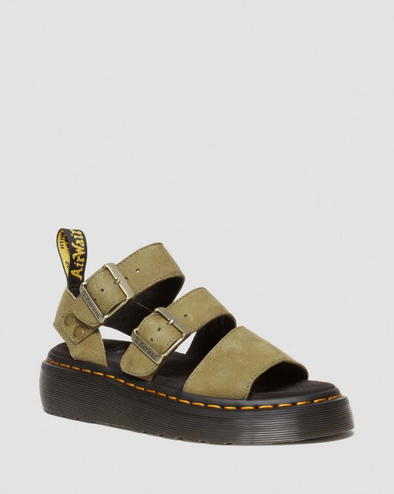 Dr Martens Gryphon Tumbled Nubuck Leather Platform Sandaler Dame Olivengrønne | 54931-HSCN