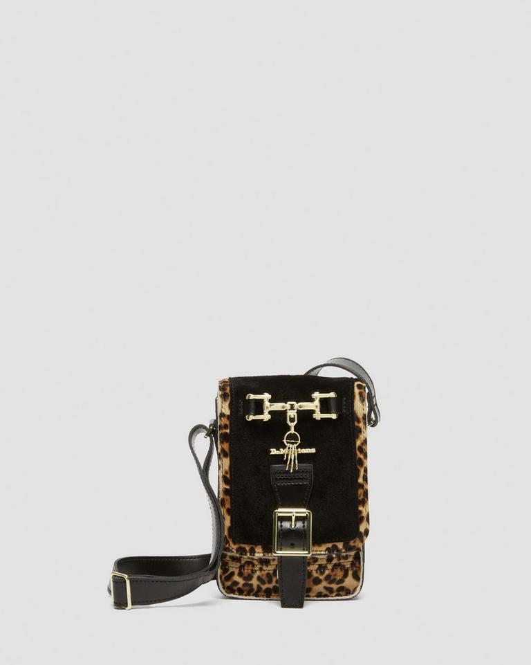 Dr Martens Hair-On Leopard Print Vertical Crossbody Veske Svarte | 38657-JNZK