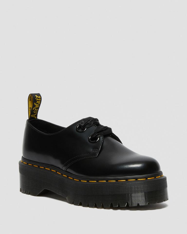 Dr Martens Holly Leather Platform Sko Dame Svarte | 49701-XZUR