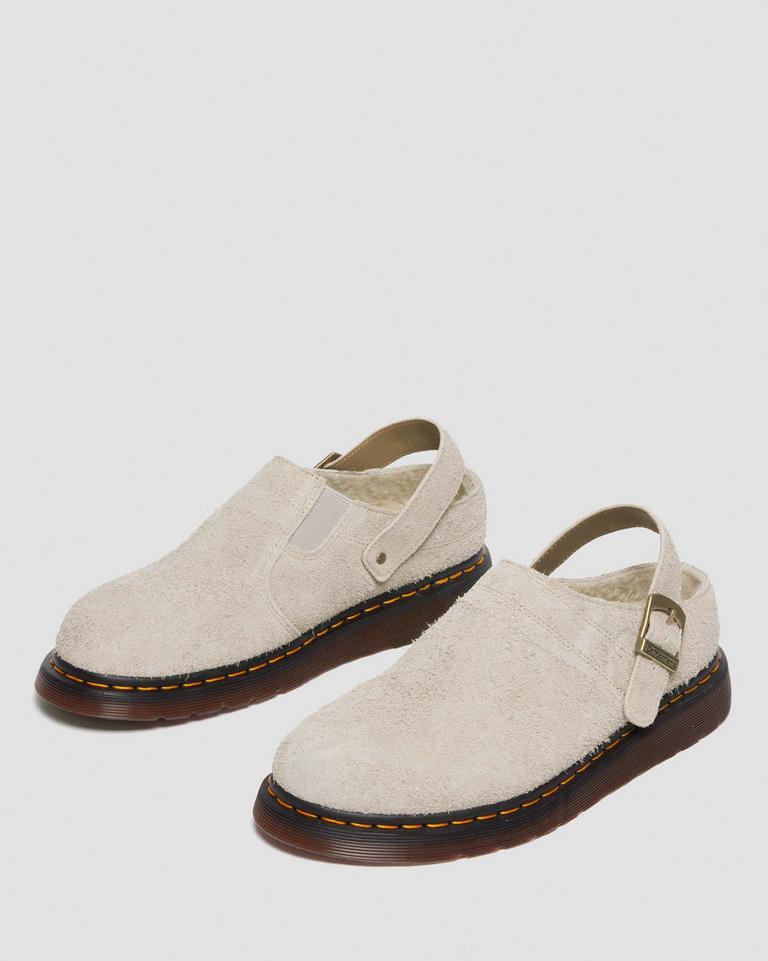 Dr Martens Isham Faux Shearling Lined Suede Slingback Mules Dame Grå Brune | 68341-TWOU